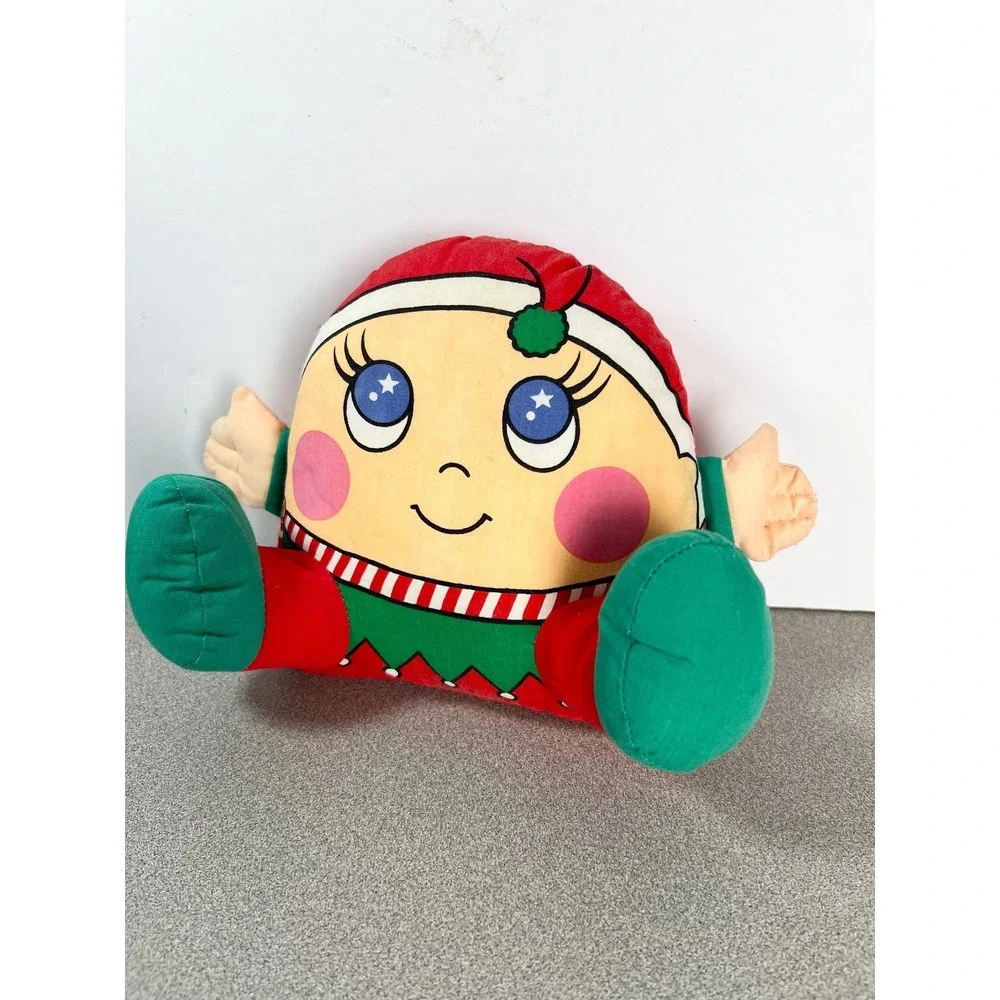 Vintage 80s 1987 Christmas Cushees Holiday Pillow People Plush Elf Girl